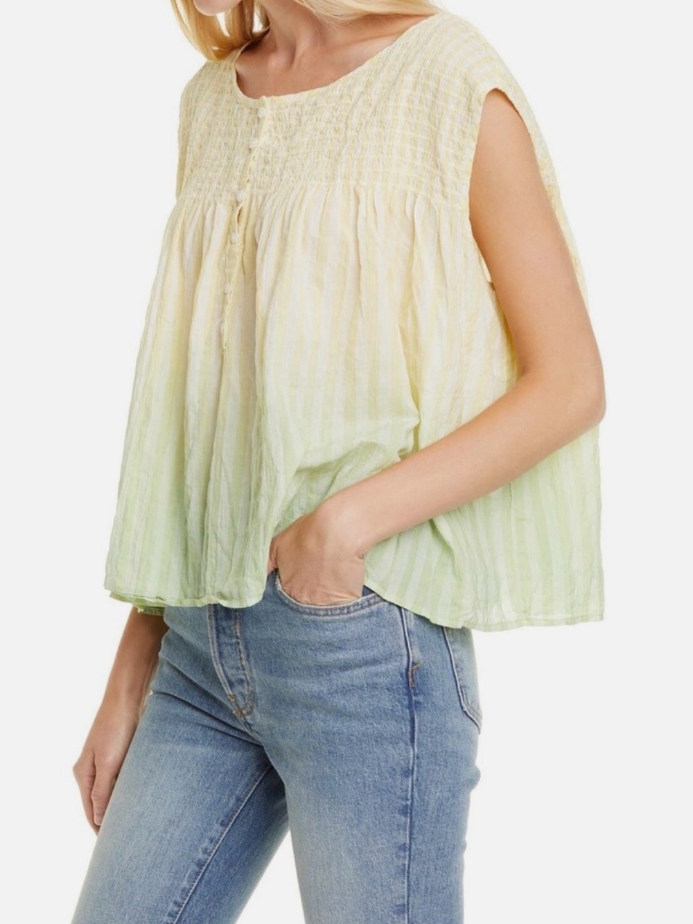 Free People Little Bit of Something Ombre Flowy Blouse Top Yellow - Picture 2 of 5